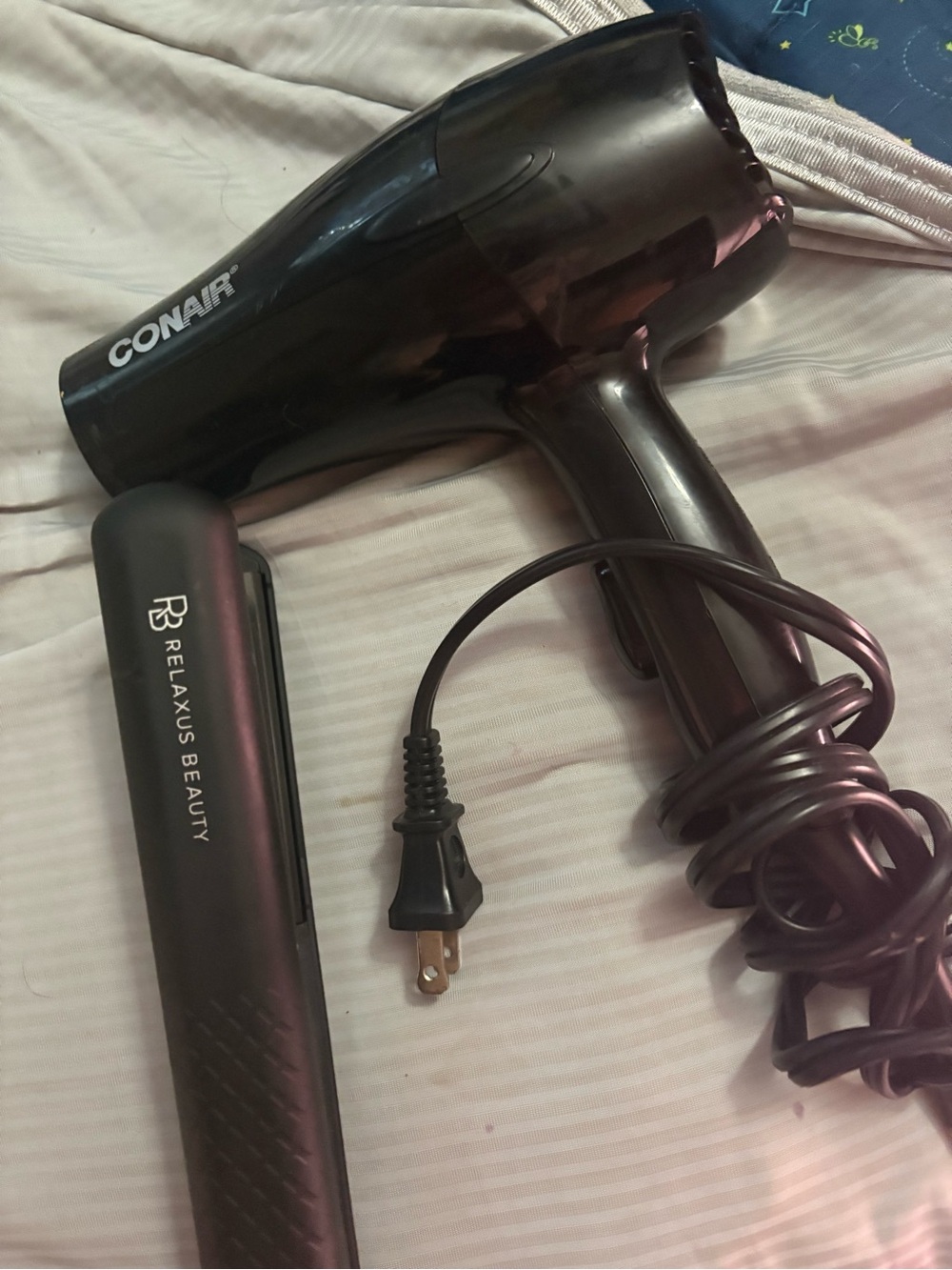 Black Conair Hair Dryer and Relaxus Beauty Black Hair Straightener Combo